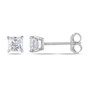 18k White Gold Plated Created White Sapphire 2Ct Square Cut Stud Earrings