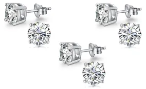 18k White Gold Plated Created White Sapphire 3Ct Round Pack of Three Stud Earrings