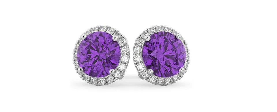 18K White Gold Plated Halo Amethyst Sapphire Round 3CT CZ Cut Stud Earrings