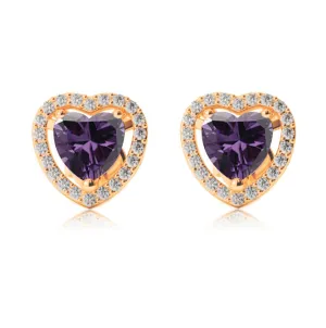 18k Yellow Gold Plated 1 Ct Created Halo Heart Amethyst Stud Earrings