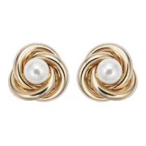 18K Yellow Gold Plated White Freshwater Pearl Round 3 CT Stud Earrings