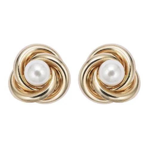 18K Yellow Gold Plated White Freshwater Pearl Round 3 CT Stud Earrings