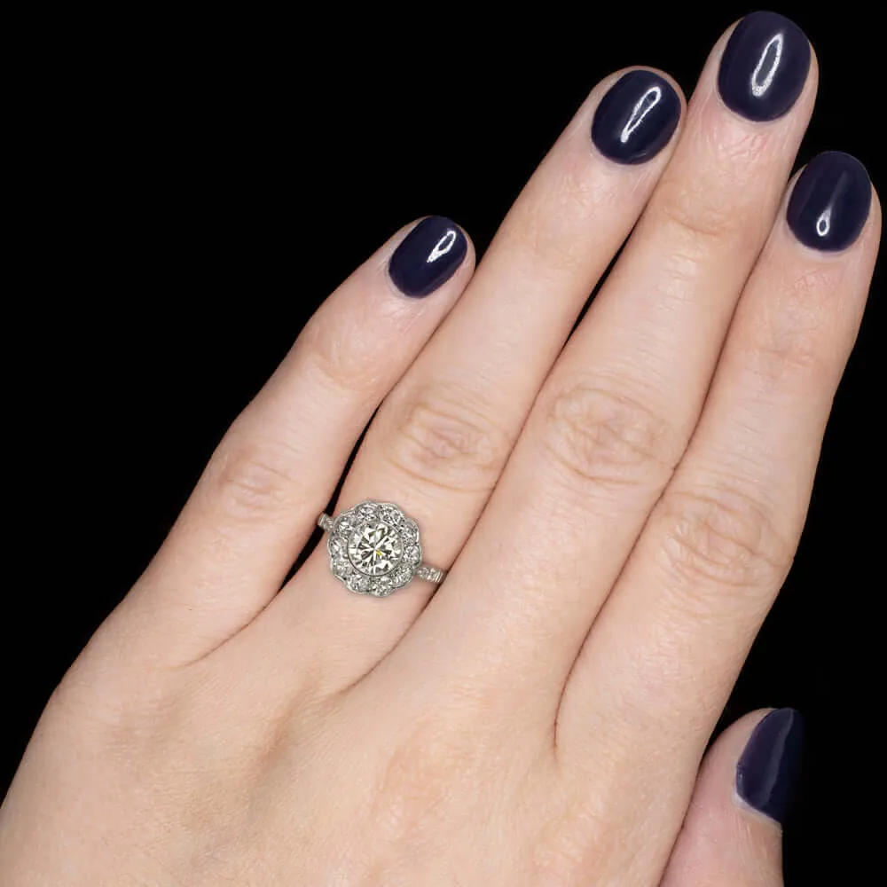 2.24ct VINTAGE STYLE DIAMOND ENGAGEMENT RING PLATINUM HALO ROUND CUT CLUSTER