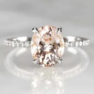 2.3ct MORGANITE ENGAGEMENT RING DIAMOND PAVE BAND OVAL ROSE GOLD WHITE CLASSIC