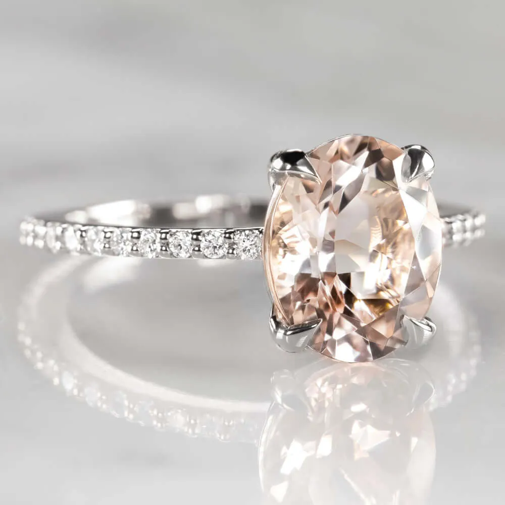 2.3ct MORGANITE ENGAGEMENT RING DIAMOND PAVE BAND OVAL ROSE GOLD WHITE CLASSIC