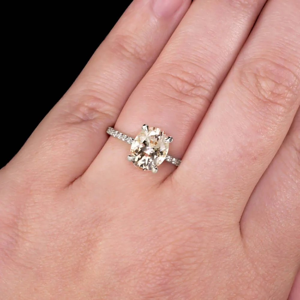 2.3ct MORGANITE ENGAGEMENT RING DIAMOND PAVE BAND OVAL ROSE GOLD WHITE CLASSIC