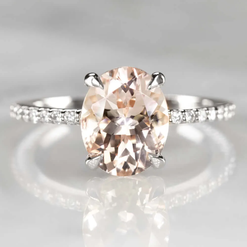 2.3ct MORGANITE ENGAGEMENT RING DIAMOND PAVE BAND OVAL ROSE GOLD WHITE CLASSIC