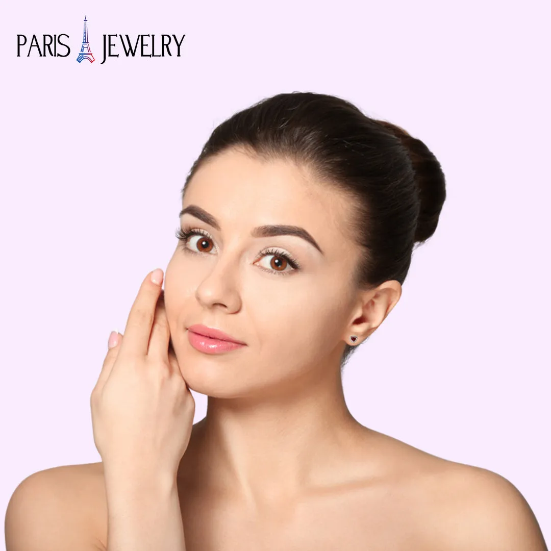 24k Rose Gold Plated 1 Ct Created Halo Heart Garnet Stud Earrings