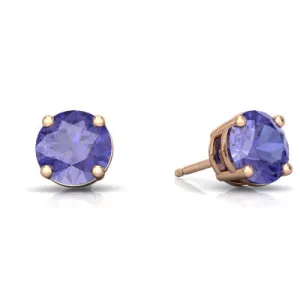 24k Rose Gold Plated 2 Cttw Tanzanite Round Stud Earrings