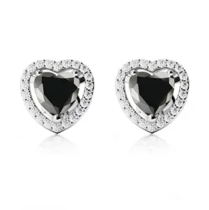 24k White Gold Plated 1 Ct Created Halo Heart Black Sapphire Stud Earrings