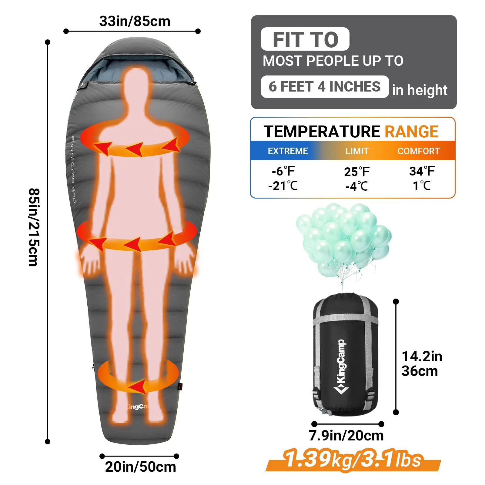 25F Protector 600 Duck Down Mummy Sleeping Bag