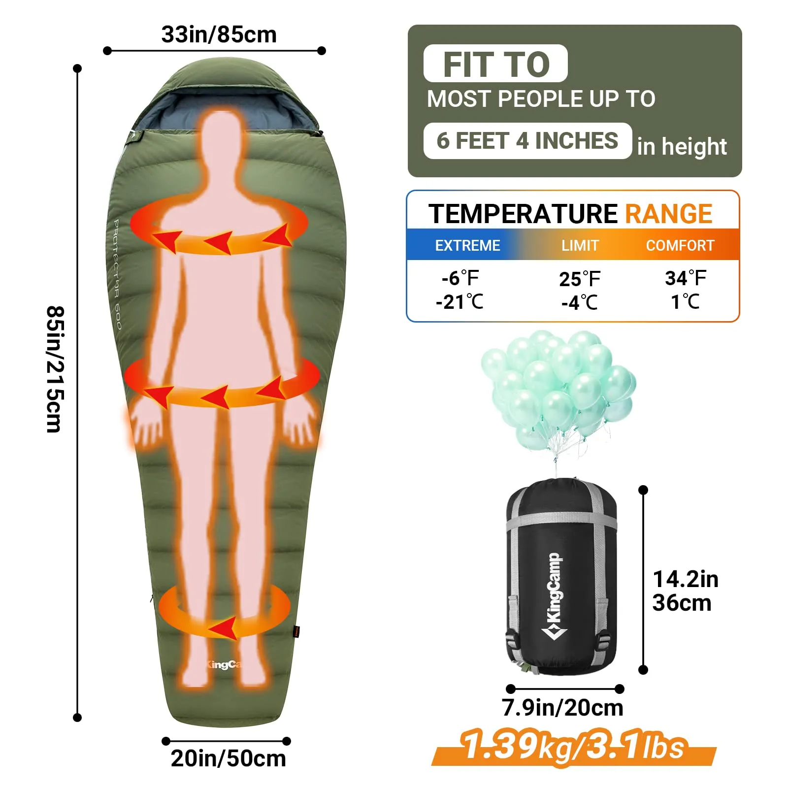 25F Protector 600 Duck Down Mummy Sleeping Bag