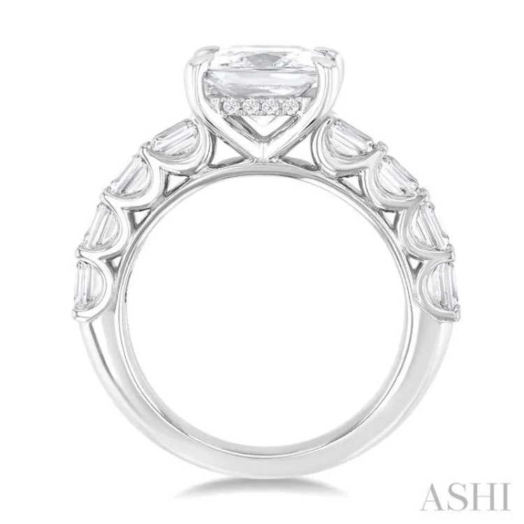 7/8 Ctw Princess Shape Emerald and Round Cut Diamond Semi Mount Engagement Ring in 14K White Gold