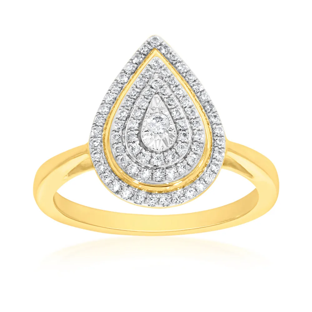 9ct Yellow Gold 1/4 Carat Pear Shape Diamond  Ring
