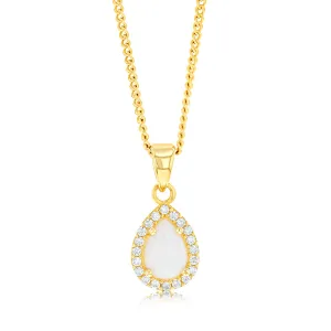 9ct Yellow Gold Cubic Zirconia Opal Pear Pendant