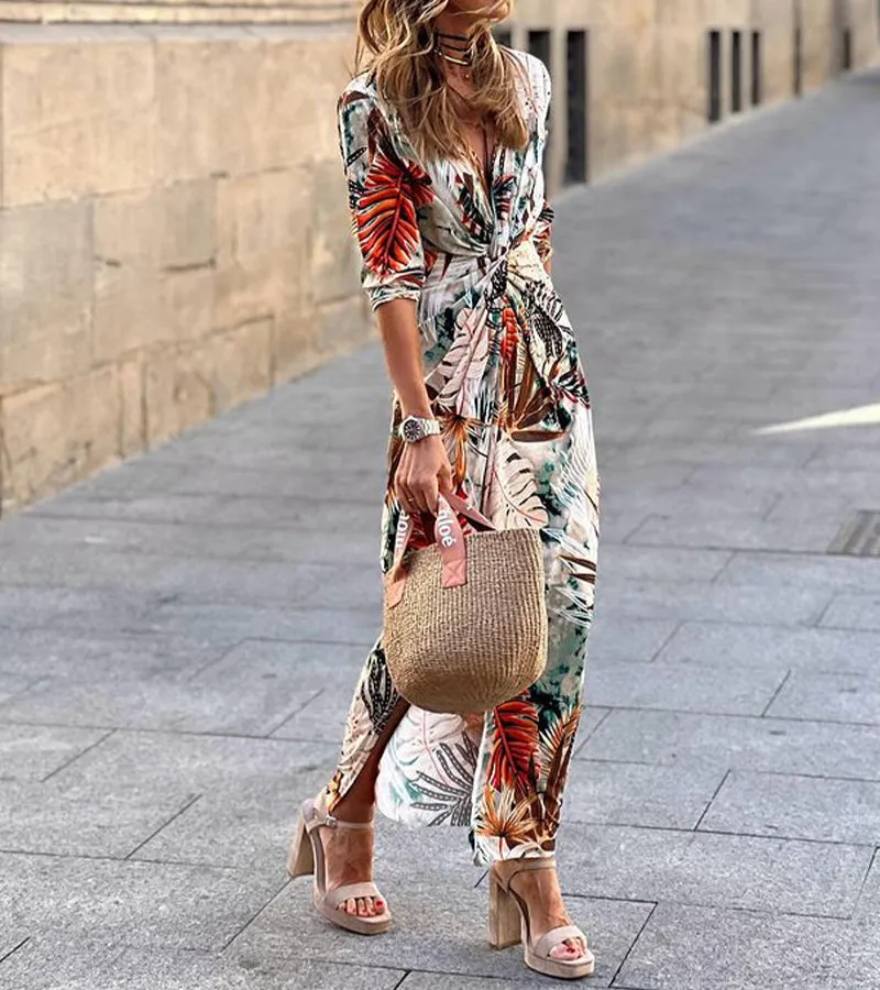 Abstract Floral Printed Elegant Dress