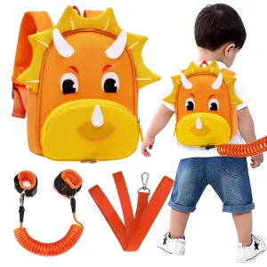 Accmor Toddler Harness Backpack Leash Cute Dinosaur Kid Backpacks with Anti Lost Wrist Link Child Backpack with Leash for Baby Boys Girls Mini Toddler Back Pack Tether for Outdoor Travel (Orange)