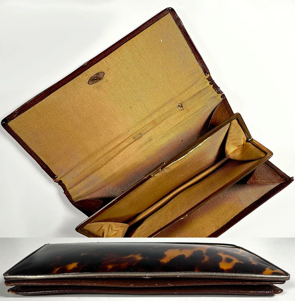 Antique c.1910 Nissel & Sikorra Austrian Evening Purse Wallet in Fine Leather, Silver and Tortoise Shell