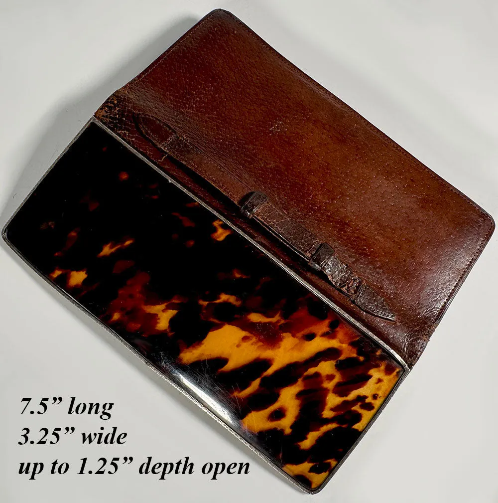 Antique c.1910 Nissel & Sikorra Austrian Evening Purse Wallet in Fine Leather, Silver and Tortoise Shell