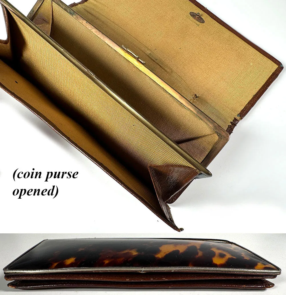 Antique c.1910 Nissel & Sikorra Austrian Evening Purse Wallet in Fine Leather, Silver and Tortoise Shell