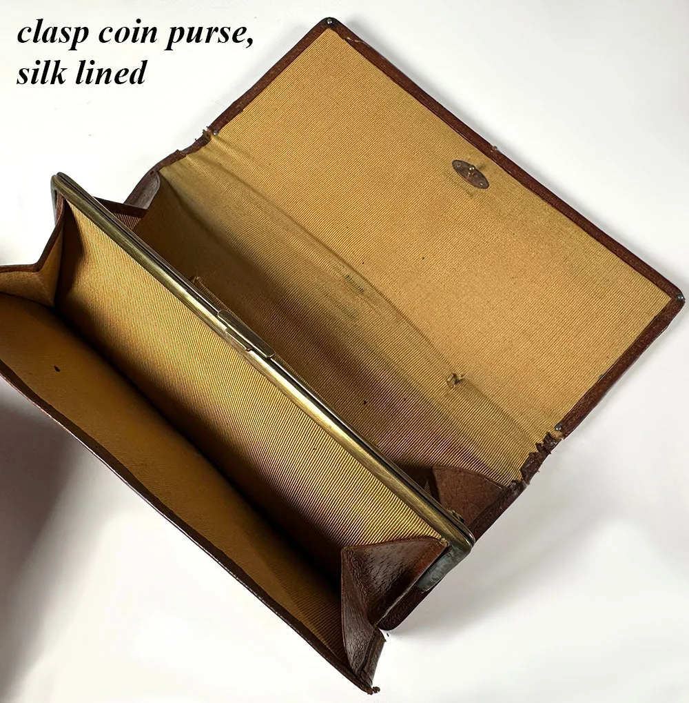 Antique c.1910 Nissel & Sikorra Austrian Evening Purse Wallet in Fine Leather, Silver and Tortoise Shell