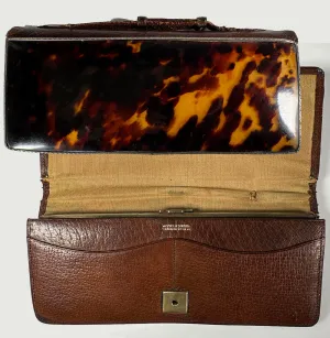Antique c.1910 Nissel & Sikorra Austrian Evening Purse Wallet in Fine Leather, Silver and Tortoise Shell