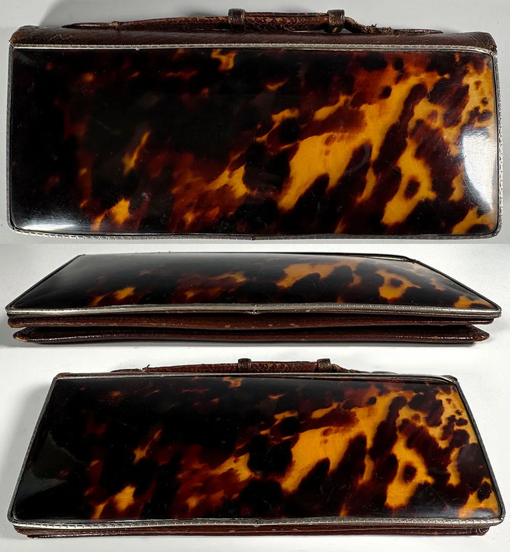 Antique c.1910 Nissel & Sikorra Austrian Evening Purse Wallet in Fine Leather, Silver and Tortoise Shell