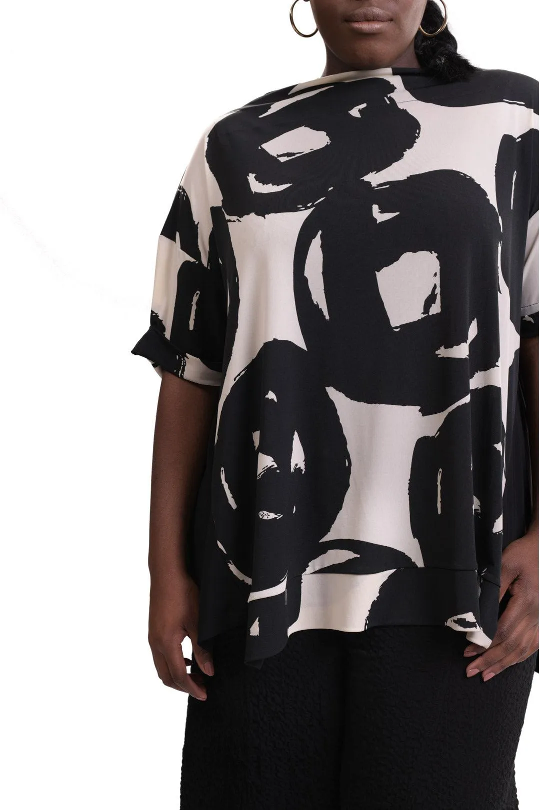 Art Print Trapeze Top, Creme