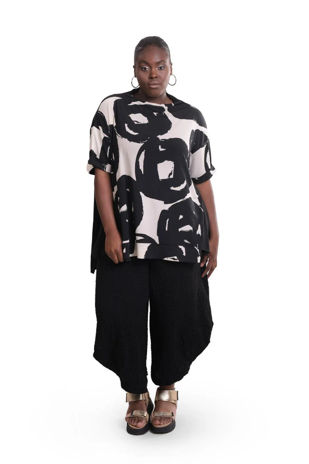 Art Print Trapeze Top, Creme