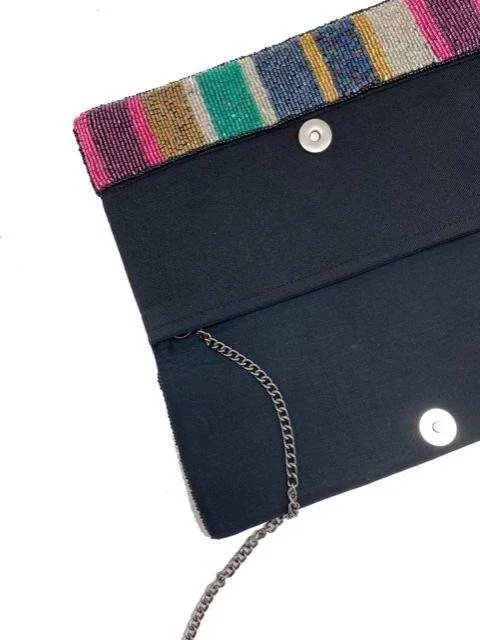 BEADED MULTI COLOR STRIPE CLUTCH