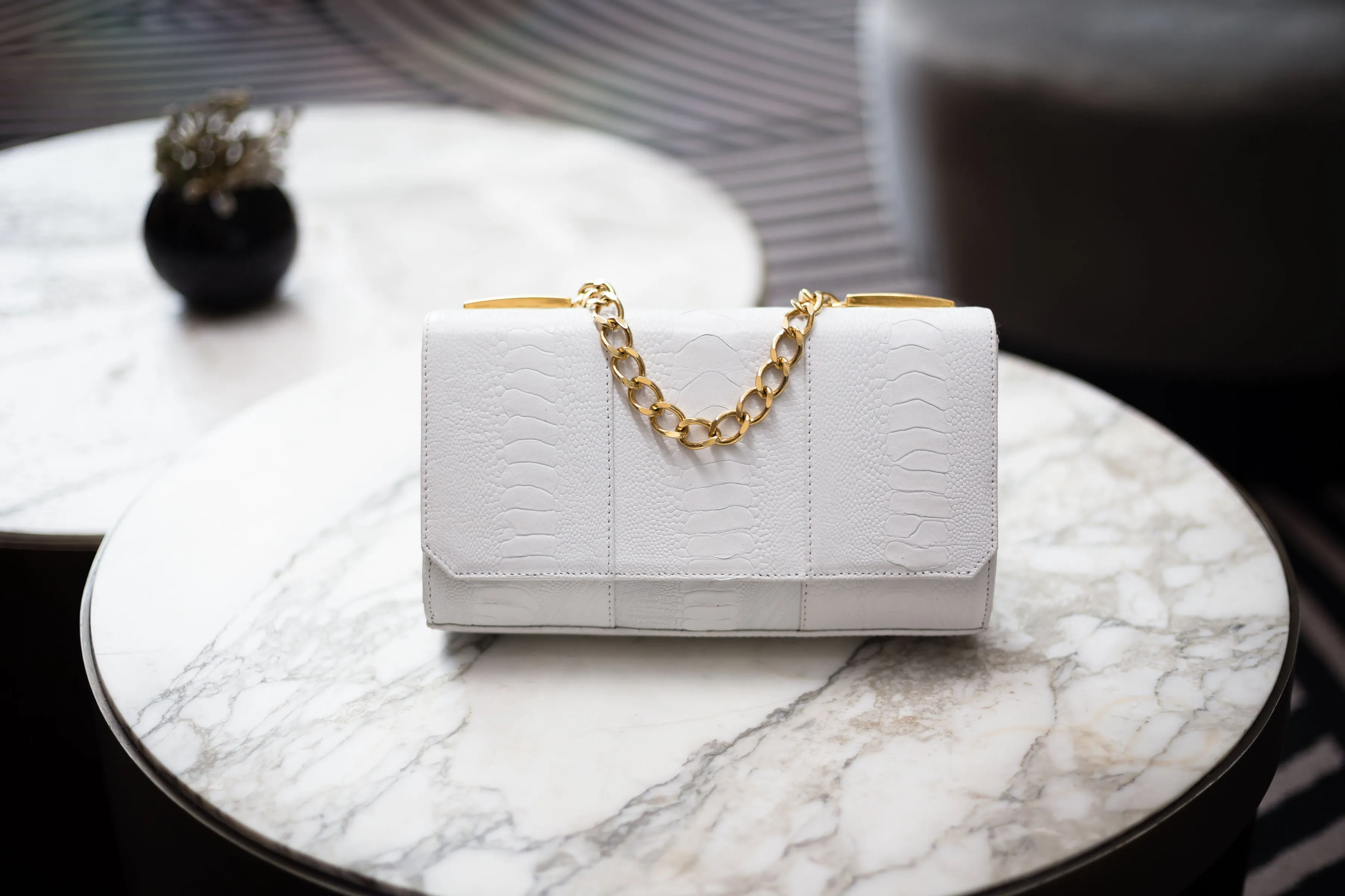 Belinda - White Ostrich Shin clutch bag