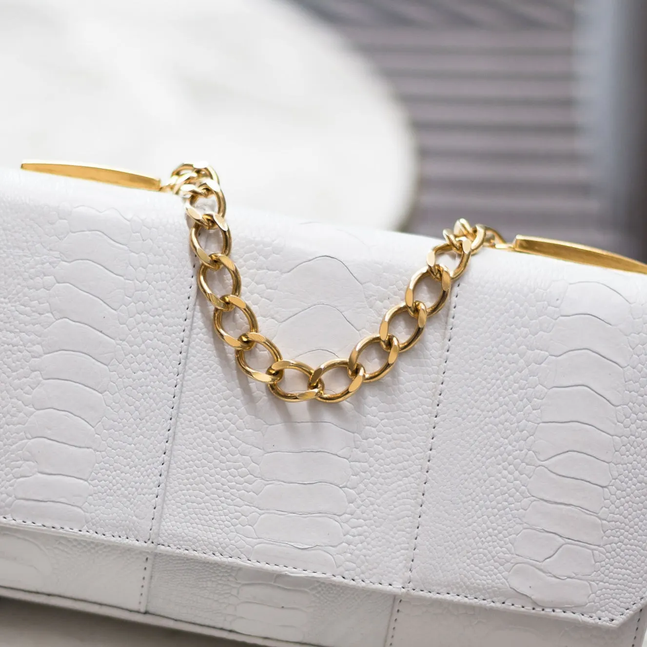 Belinda - White Ostrich Shin clutch bag