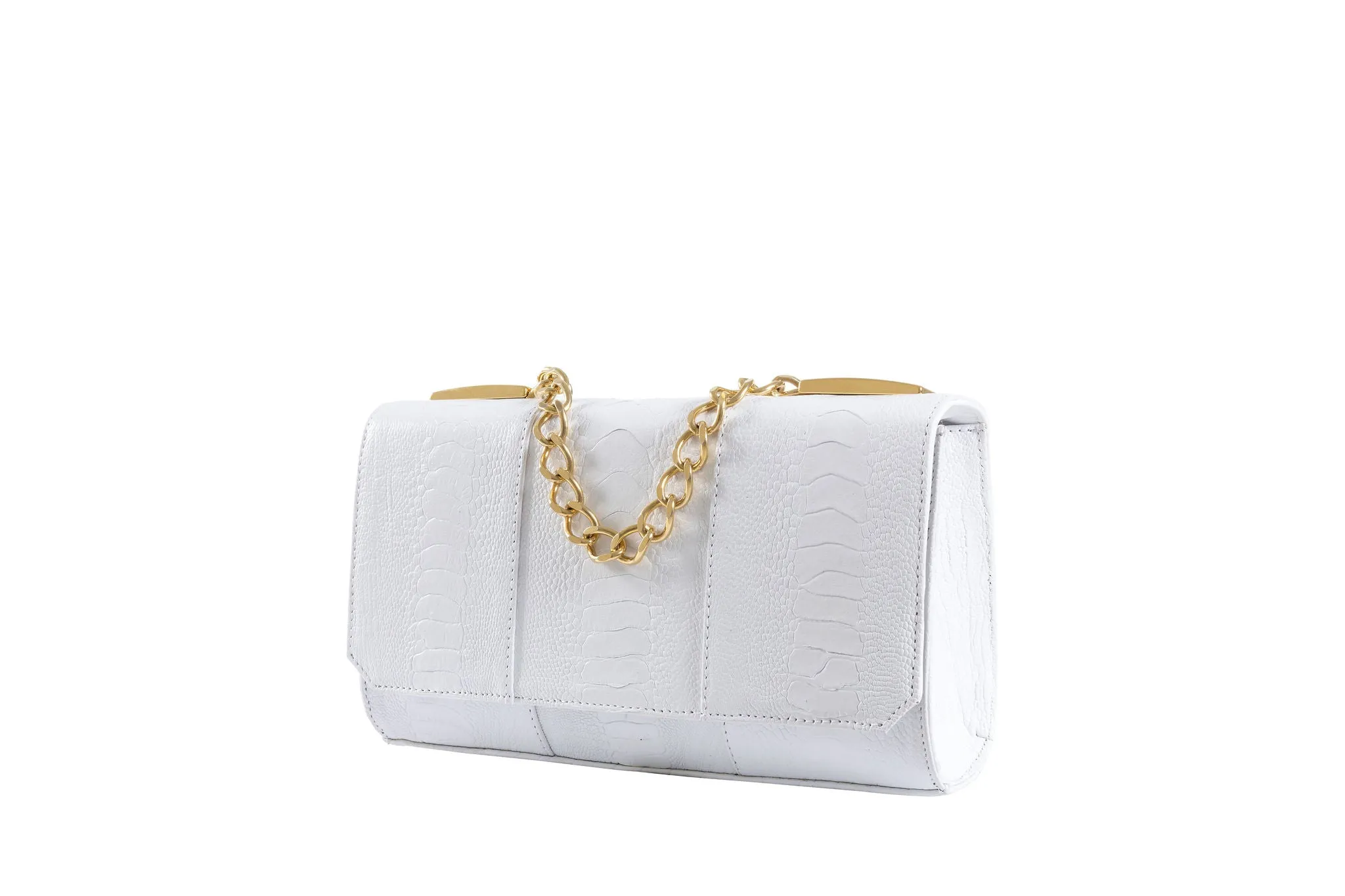 Belinda - White Ostrich Shin clutch bag