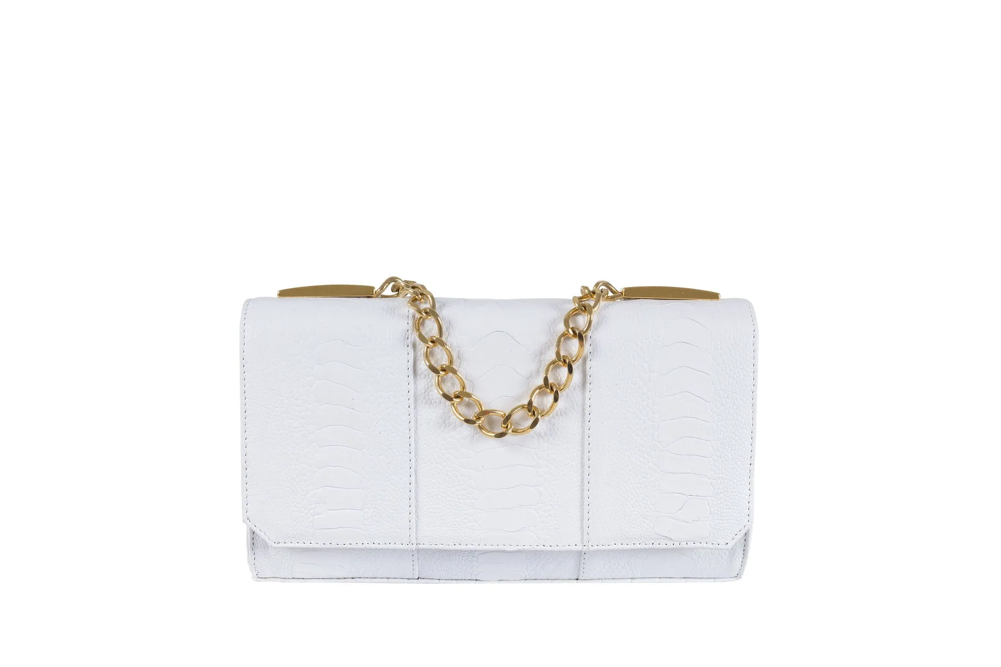 Belinda - White Ostrich Shin clutch bag