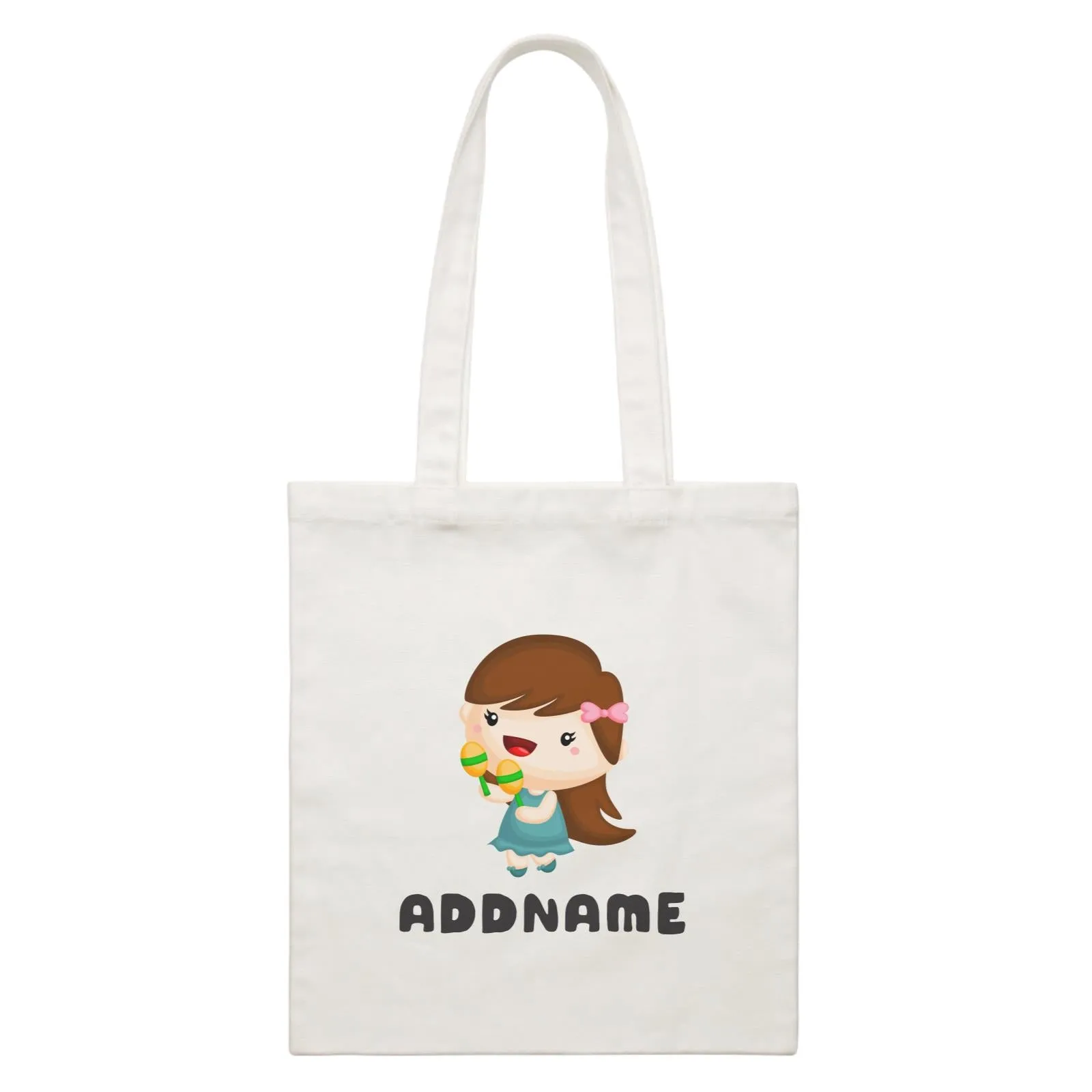 Birthday Music Band Girl Playing Maracas Addname White Canvas Bag