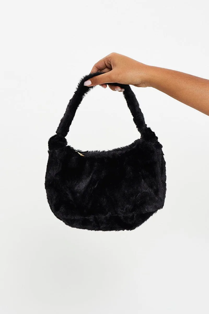Black Plus Fur Hobo Shoulder Bag