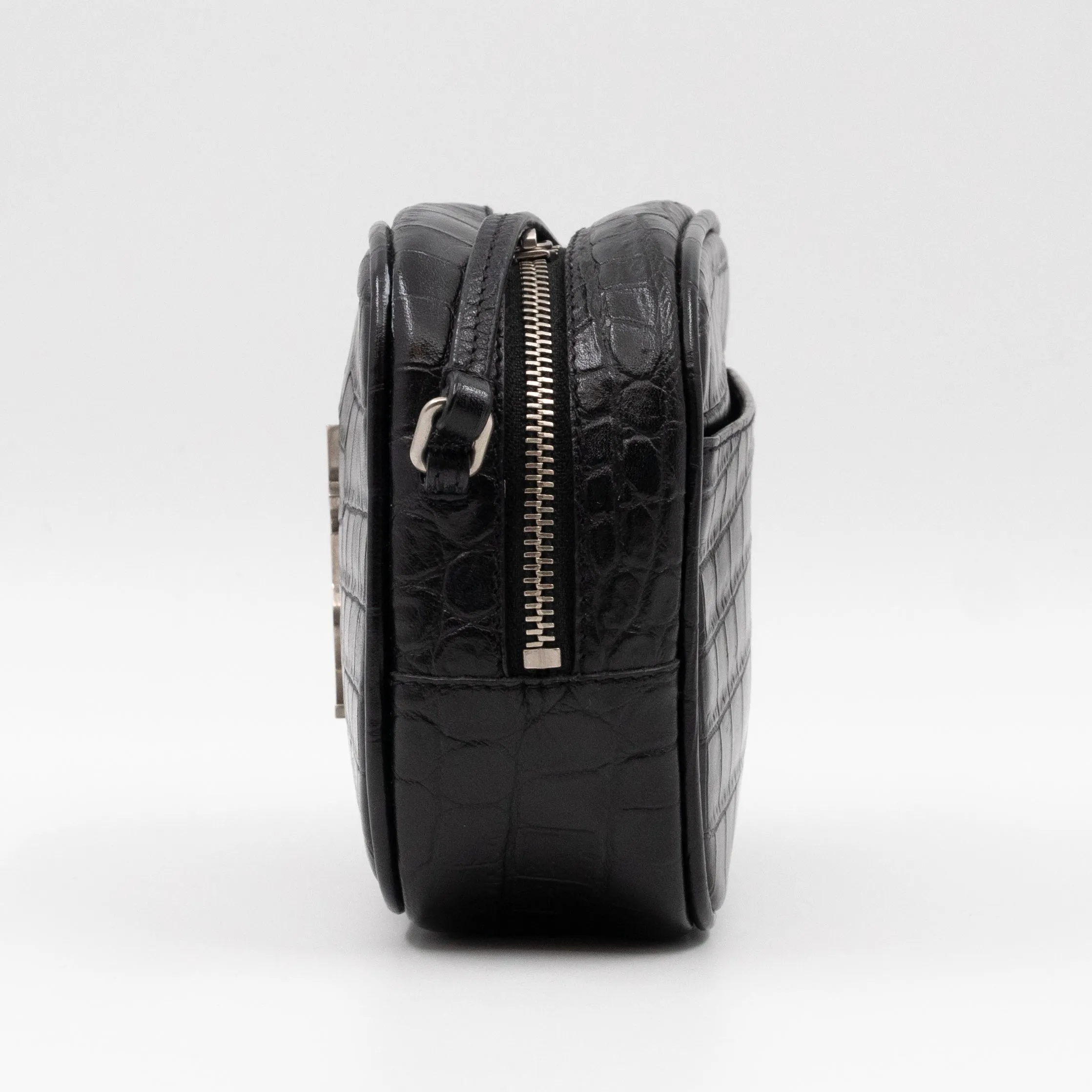 Blogger Bag Croc Embossed Black Leather