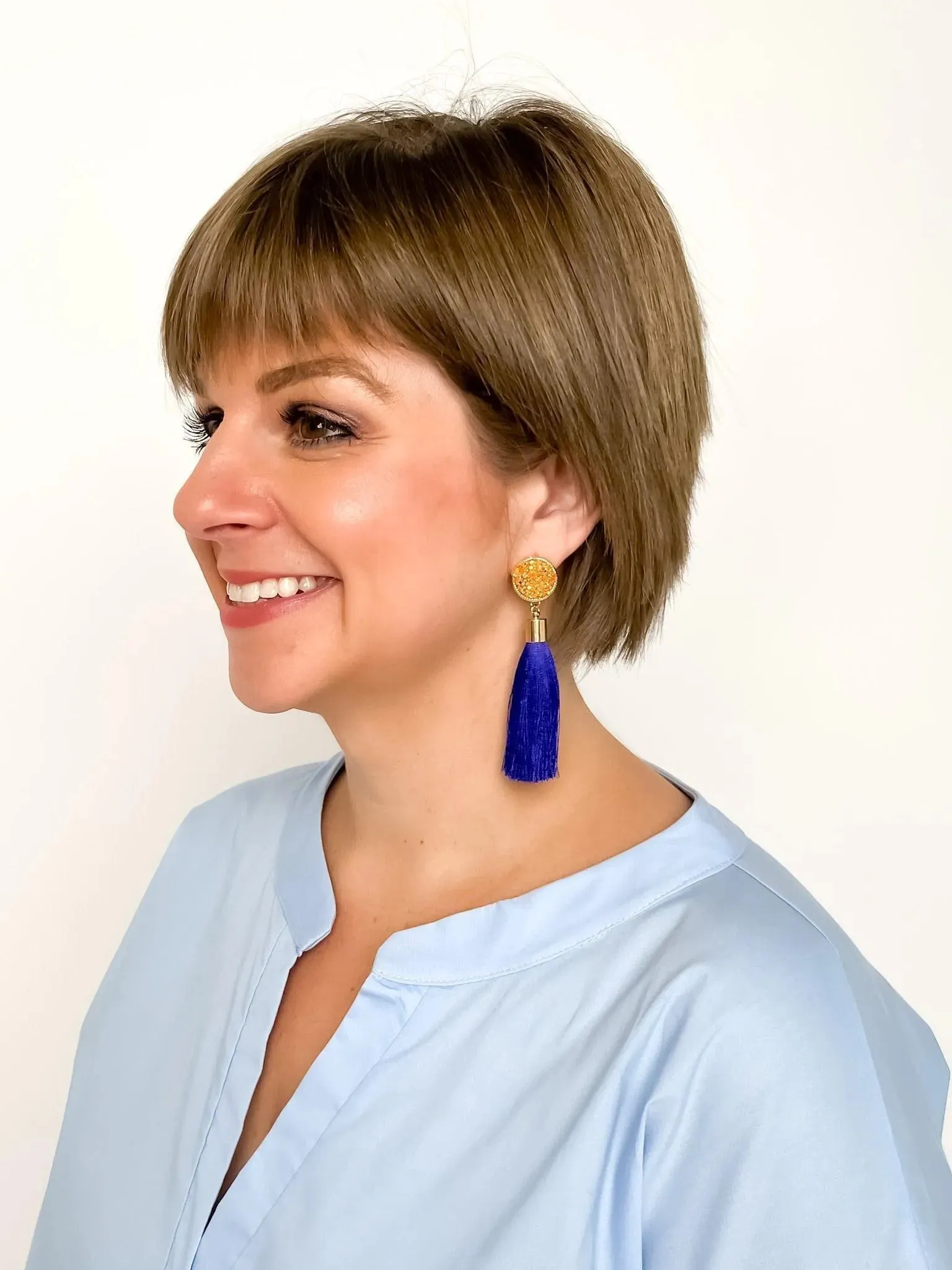 Blue & Gold Glitter Tassel Earrings