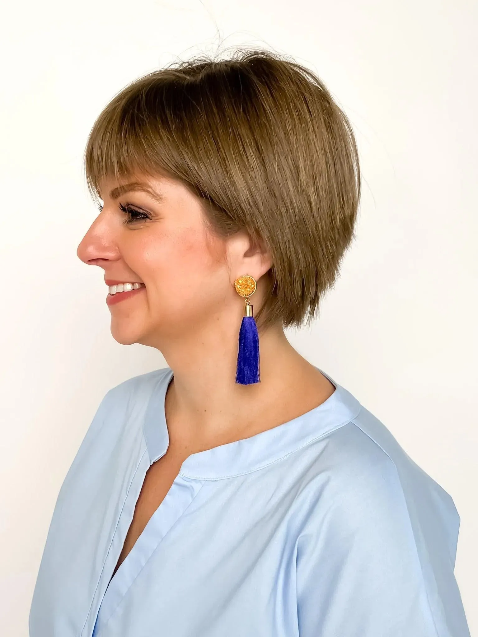 Blue & Gold Glitter Tassel Earrings