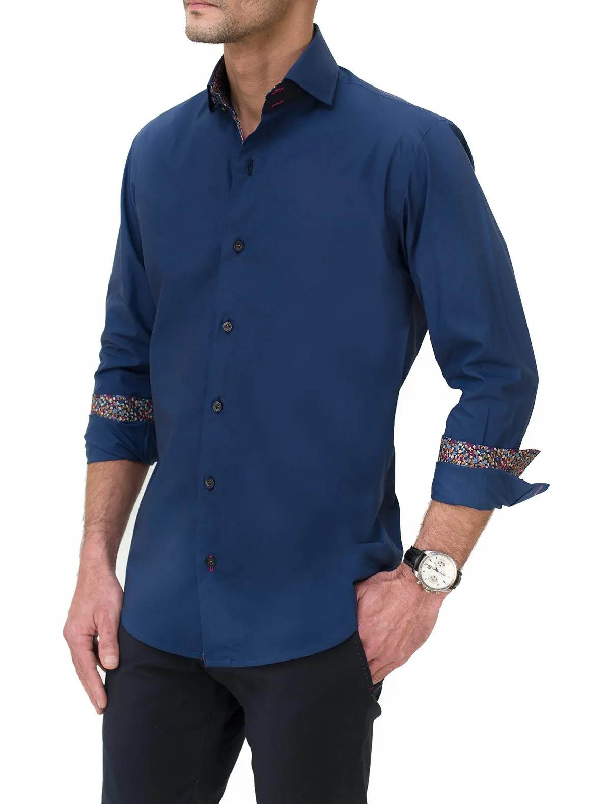 BLUE SHIRT WITH FLORAL PRINT DETAILS