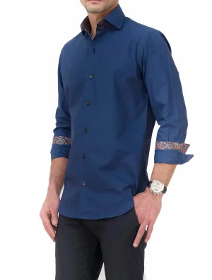 BLUE SHIRT WITH FLORAL PRINT DETAILS