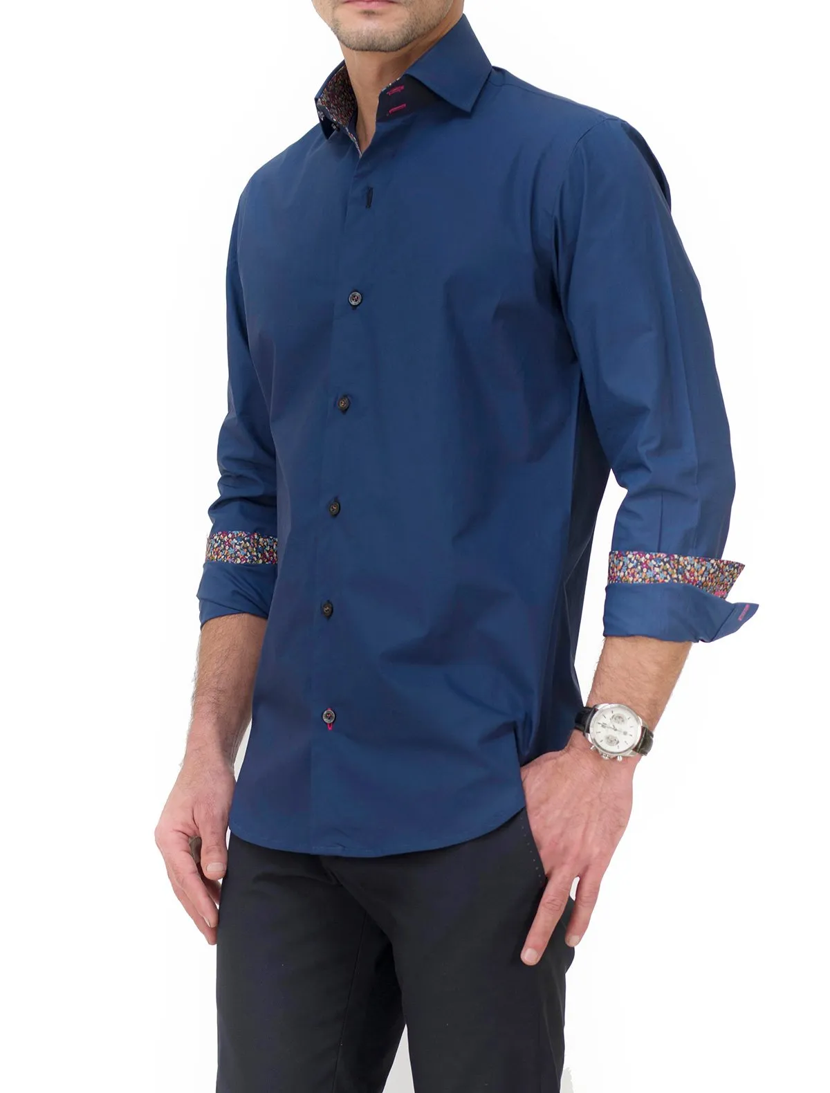 BLUE SHIRT WITH FLORAL PRINT DETAILS