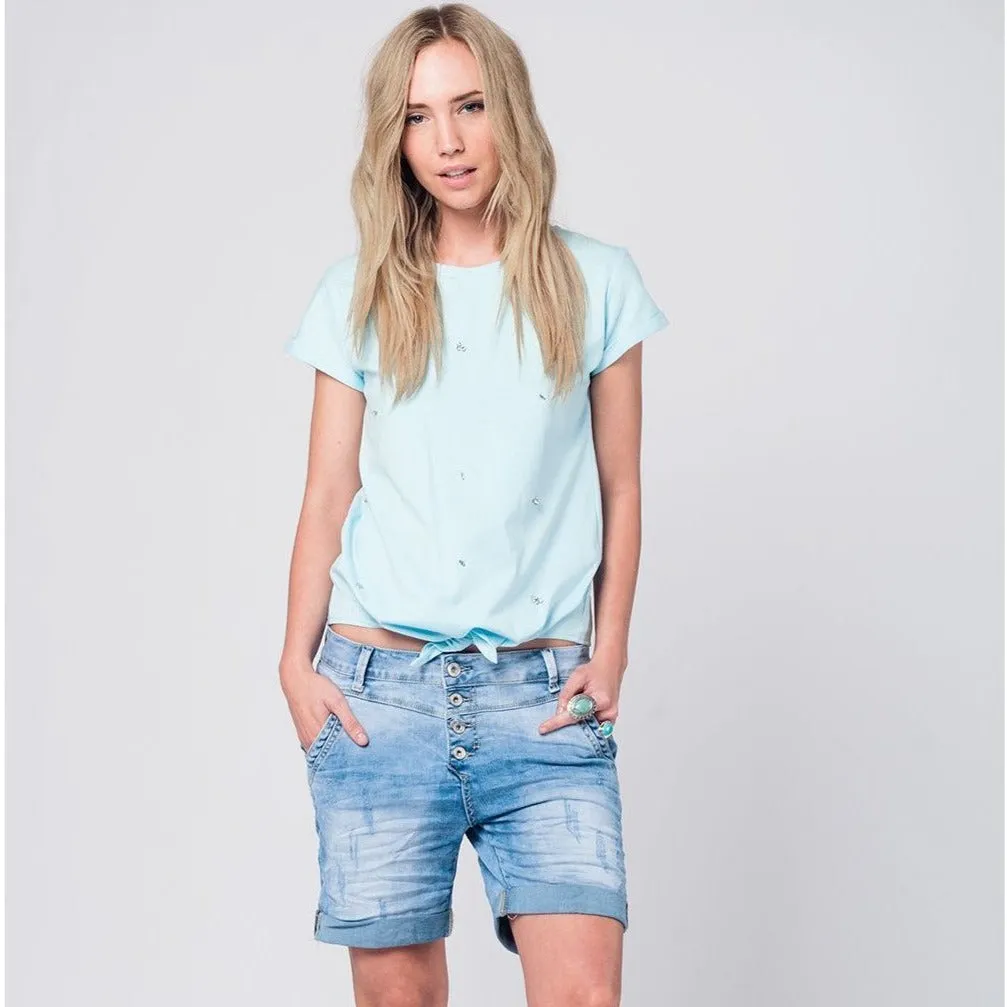 Blue T-Shirt With Strass Details