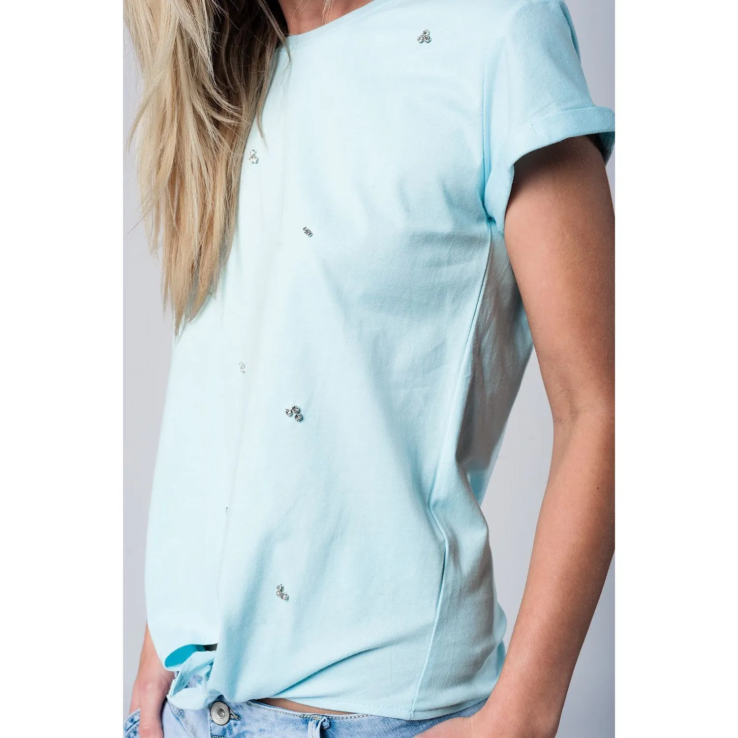 Blue T-Shirt With Strass Details