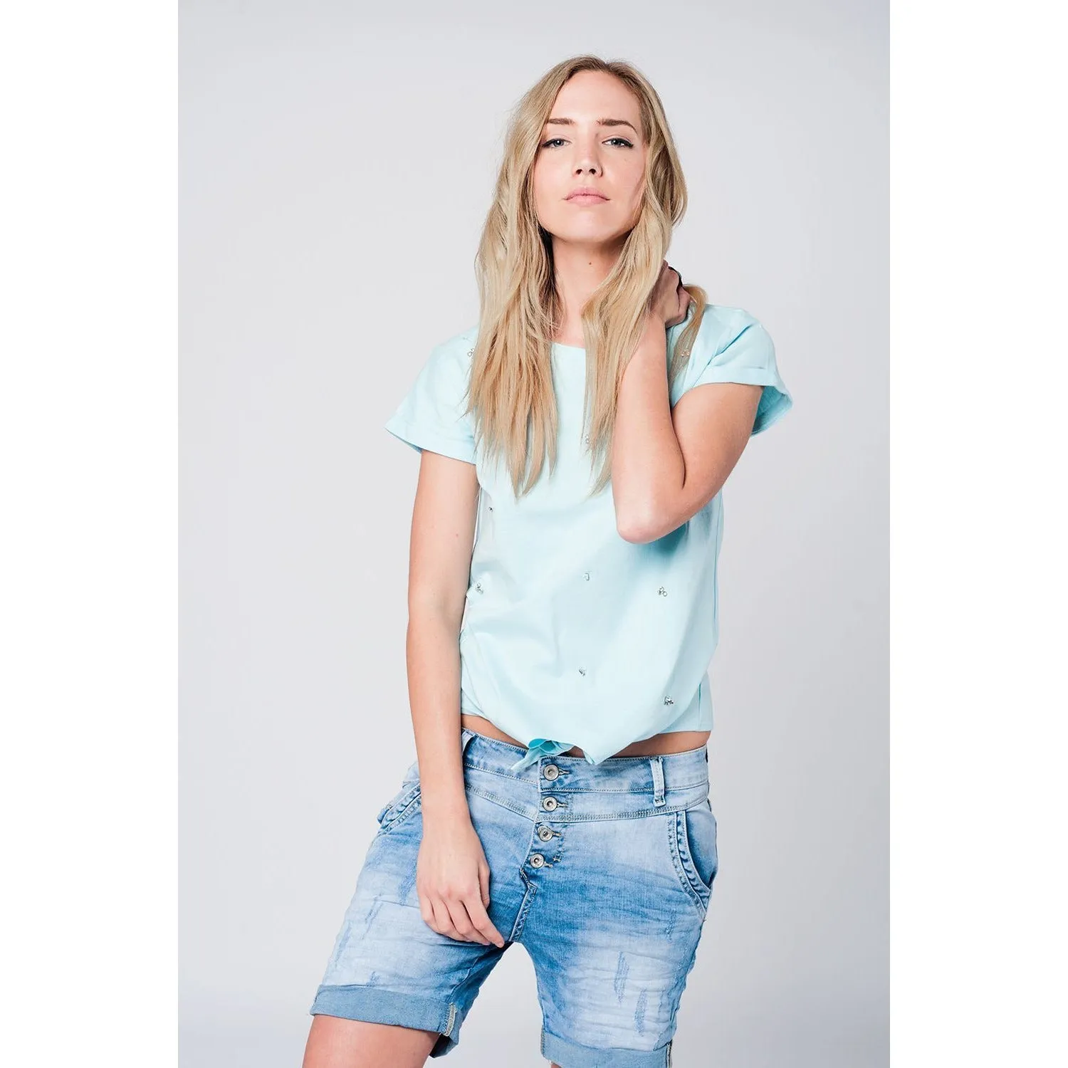 Blue T-Shirt With Strass Details
