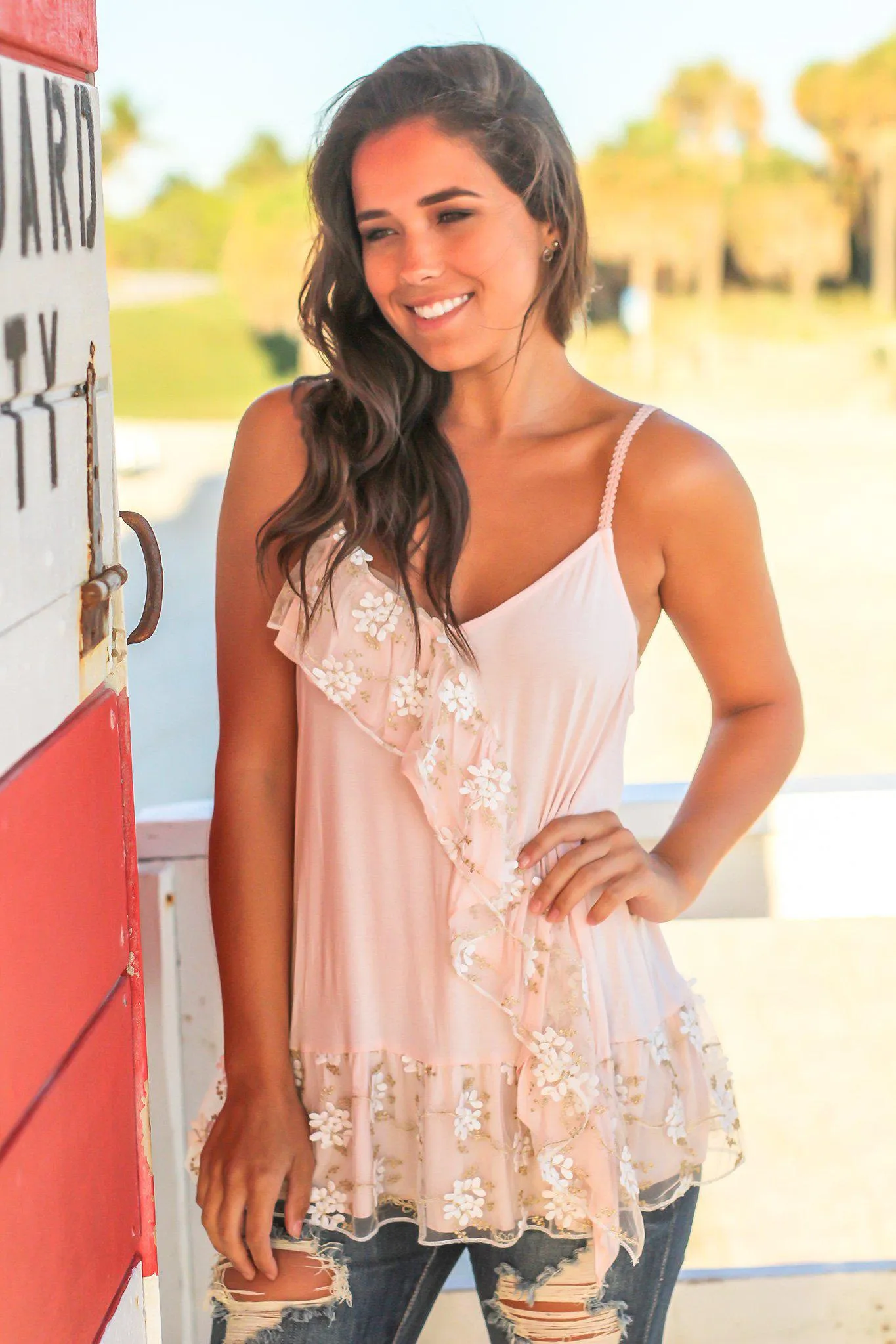 Blush Top with Flower Details