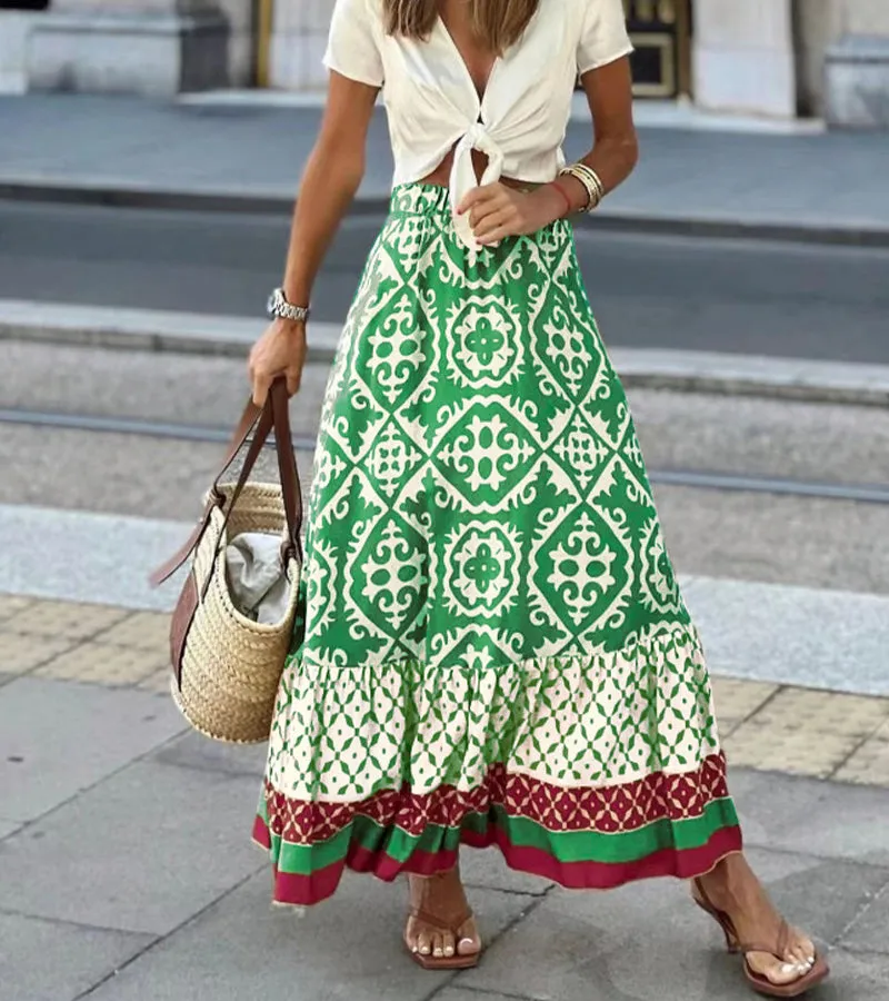 Bohemia Pattern Contrast Skirt