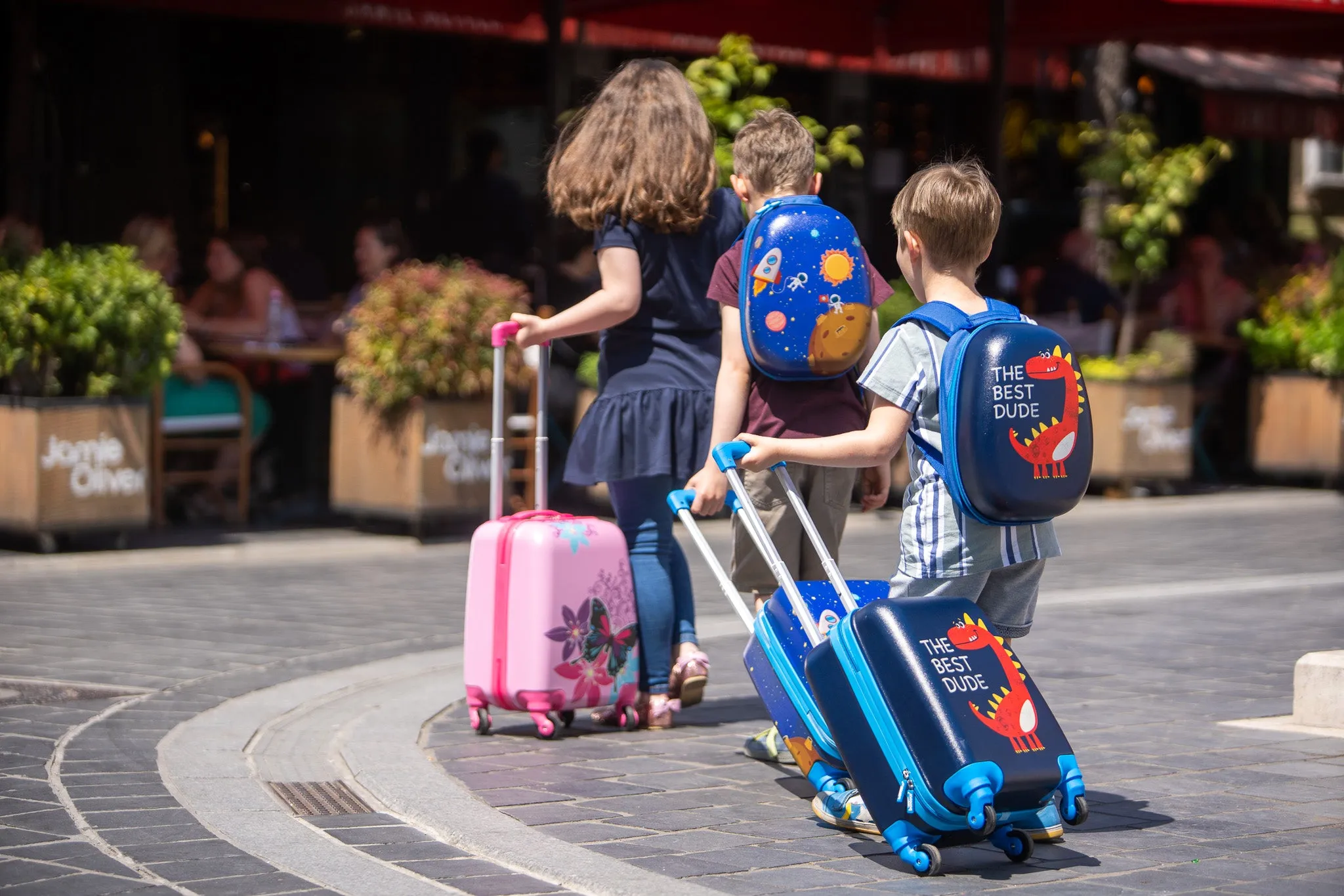 BONTOUR 2 pcs kids' luggage set, backpack   trolley, scratch-resistant (Dinosaur A)