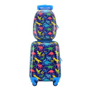 BONTOUR 2 pcs kids' luggage set, backpack   trolley, scratch-resistant (Dinosaur A)