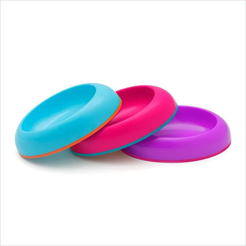 Boon Dish  3 pack Edgeless Stayput Bowl 3 pack for Girls (Blue/Purple/Pink)